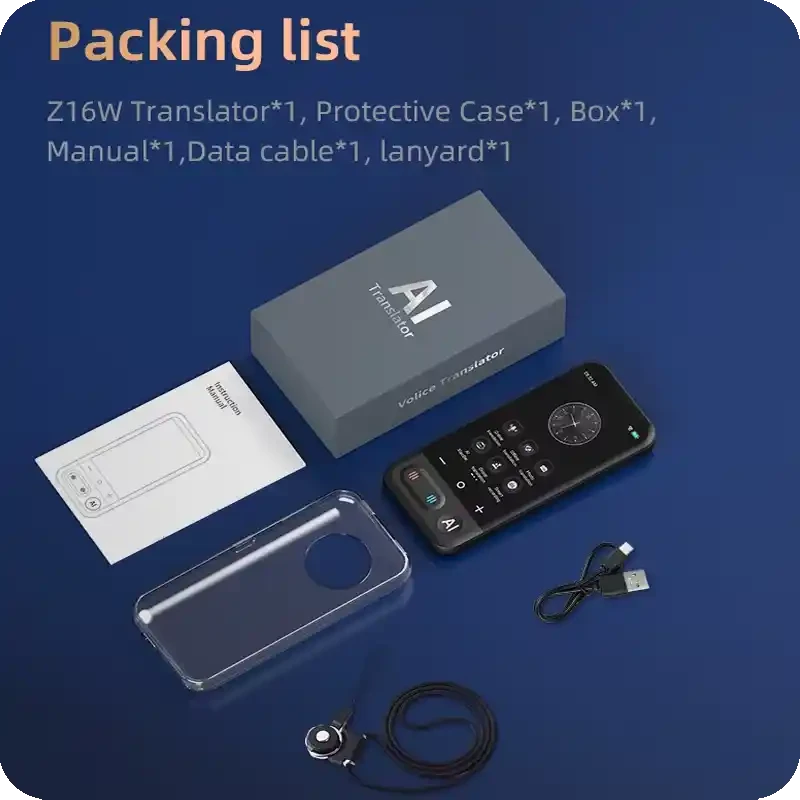 محتویات داخل باکس دستگاه مترجم هوش مصنوعی 150 زبان مدل AI Translator Z16